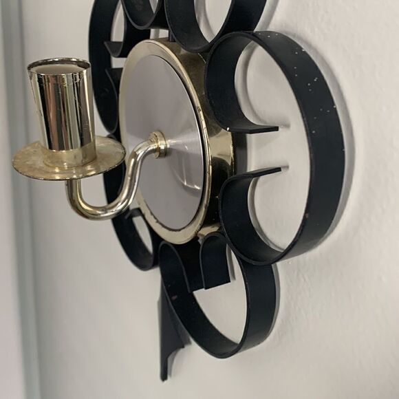 Vintage Mid-Century Black Metal Gothic Scroll Candle Sconces Wall Decor - Picture 10 of 17